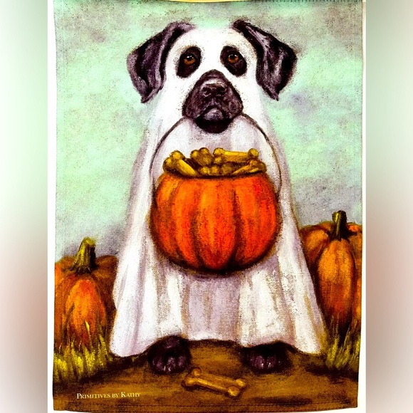 Primitives by Kathy Garden Flag Ghost Dog Double-Side Halloween Decor 12”x18”NWT - Picture 3 of 7